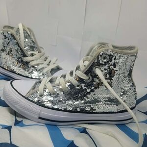 Converse Silver Sequin High-Top Sneakers